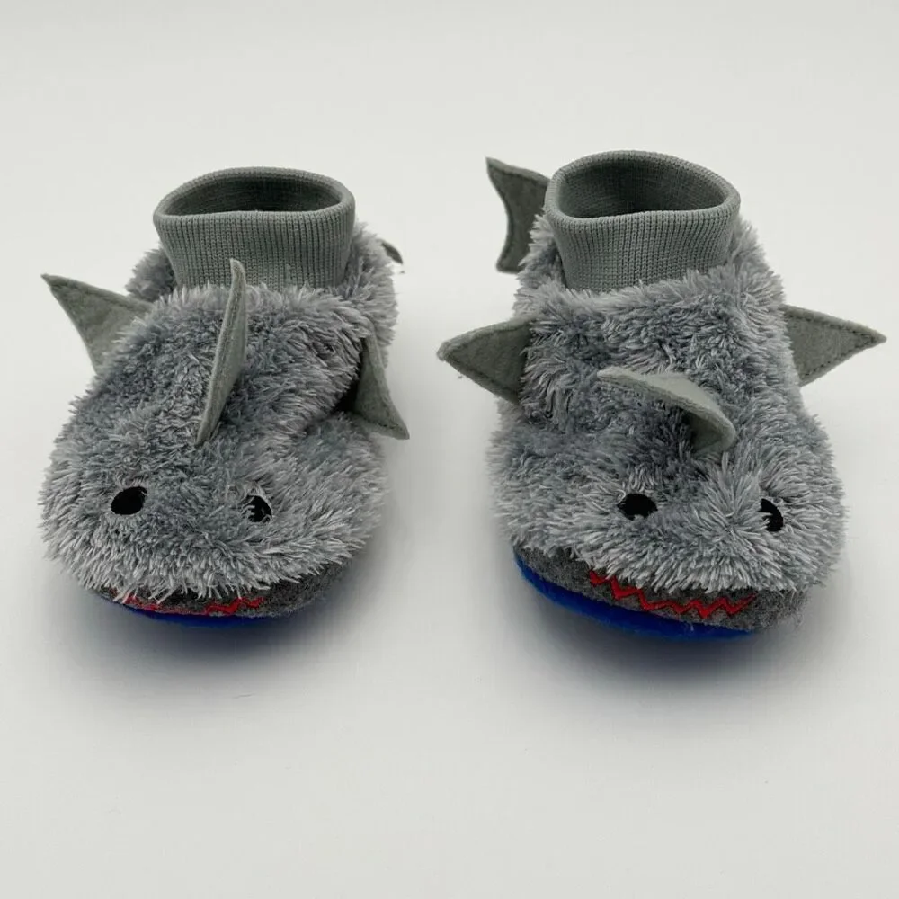L.L. Bean Slip-On Fuzzy Gray Shark Slippers with Fins - US Toddler Size 7-8